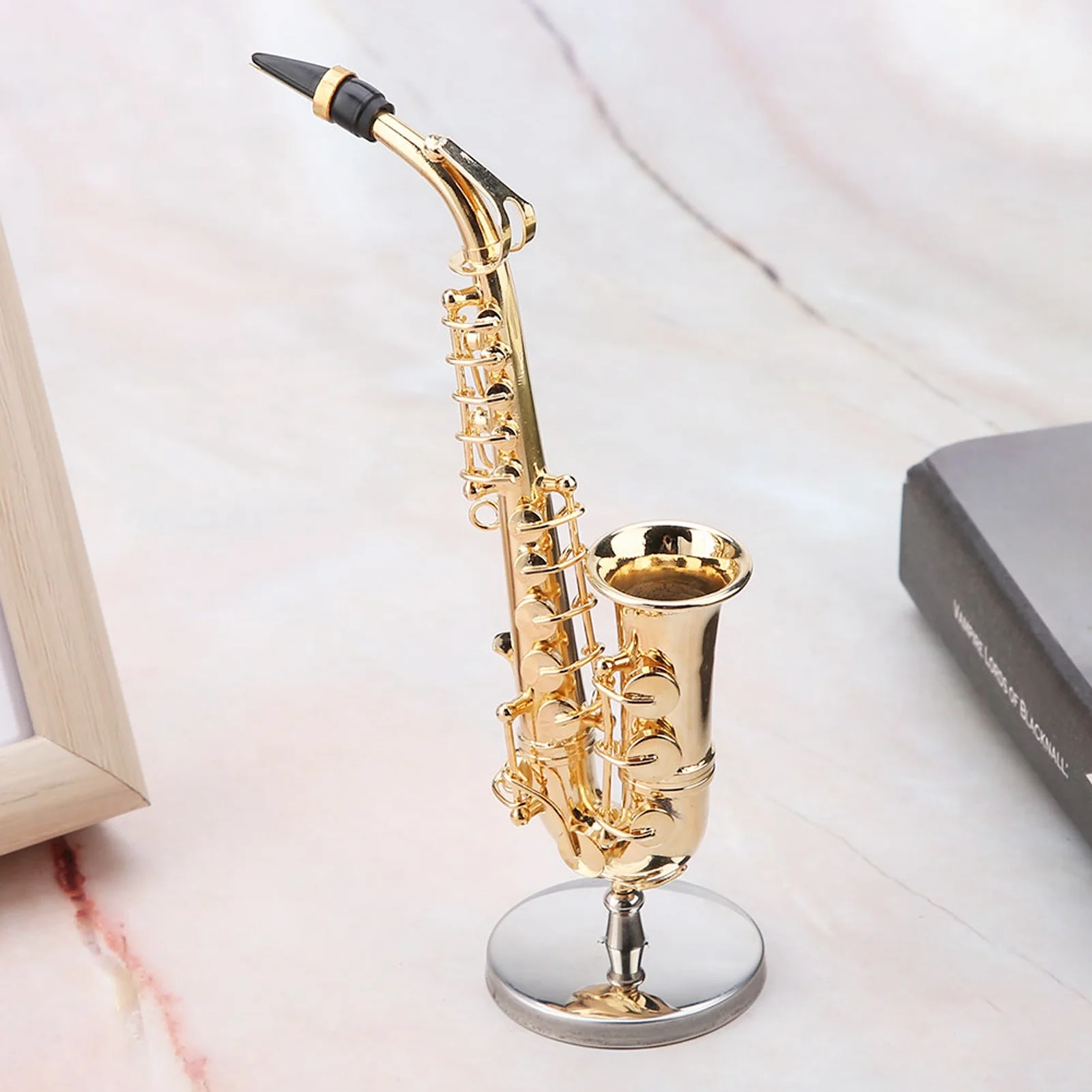 C5 Miniature Alto Saxophone Replica with Stand Case Gold Plated Instrument Model Ornaments Home Room
