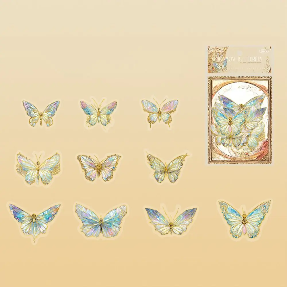 Vintage DIY Crafts Ice Crystal Laser Butterfly Sticker Decorative Handmade Butterfly Collage Sticker Bling Aesthetic Stationery