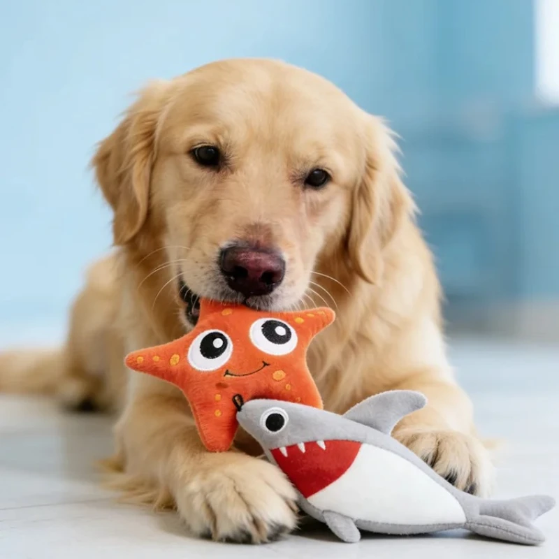 

2Pack Squeaky Plush Dog Toys, Marine Animal Soft Puppy Chew Resistant, Small Medium Dogs Teething Stress Relief Toy with Squeake