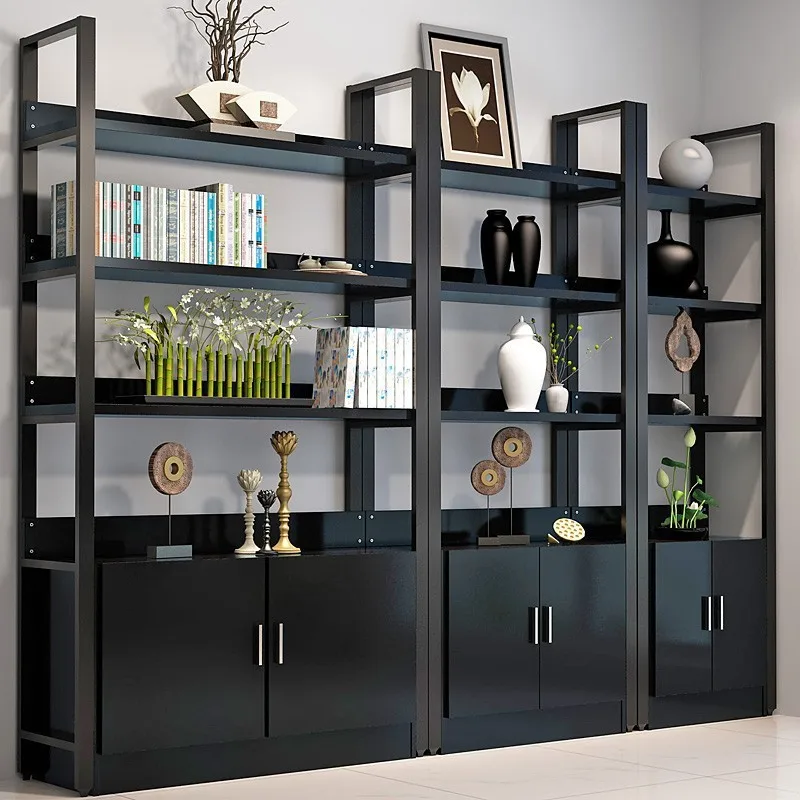 Rak Buku Sederhana Kreatif Rak Pajangan Serbaguna Kabinet Penyimpanan Baja dan Kayu Rak Buku