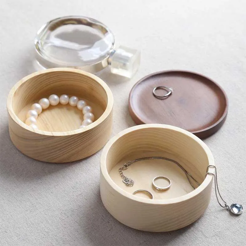 Natural Wooden Two-Layer Handmade Jewelry Storage Box With Lid Earrings Ring Necklace Display Props