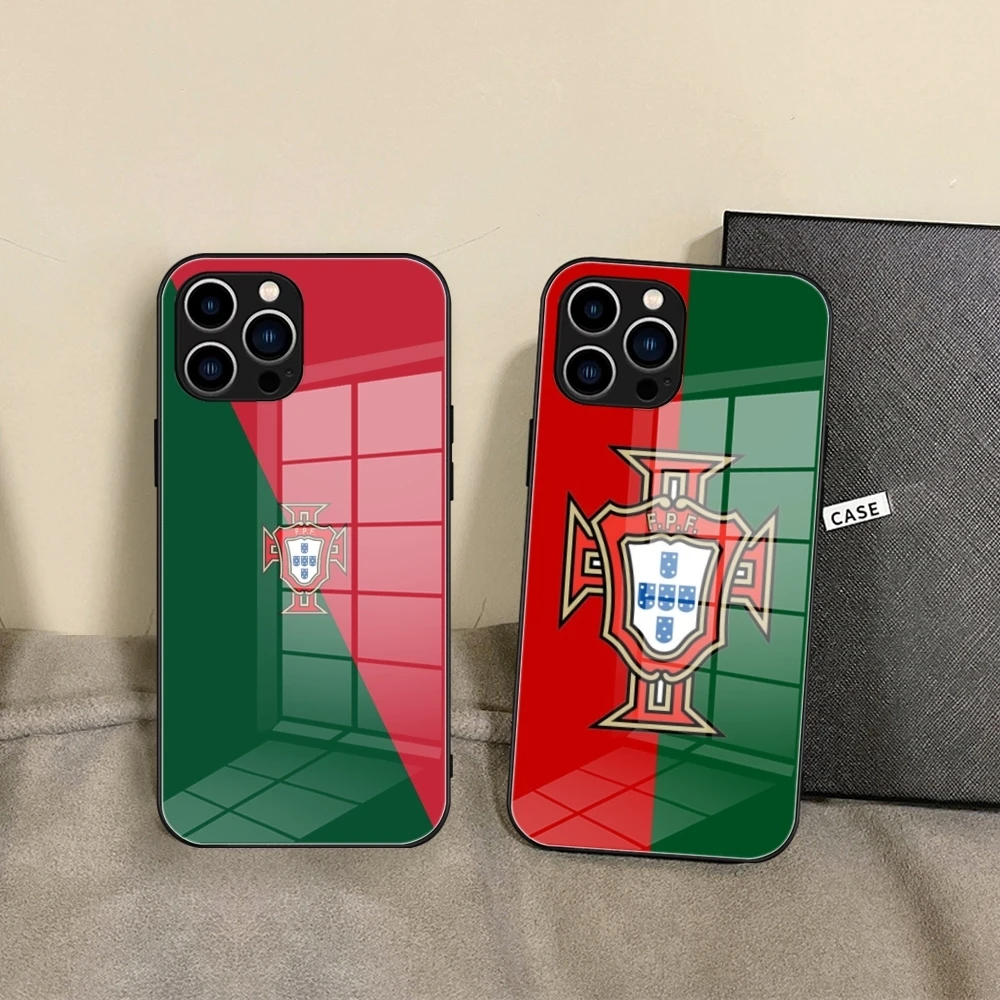 portugal flag Phone Case Glass phone case For IPhone 16 Promax 15 Pro 14 plus 13 Pro 12 mini 11 Samsung S24 S23 Black Covers