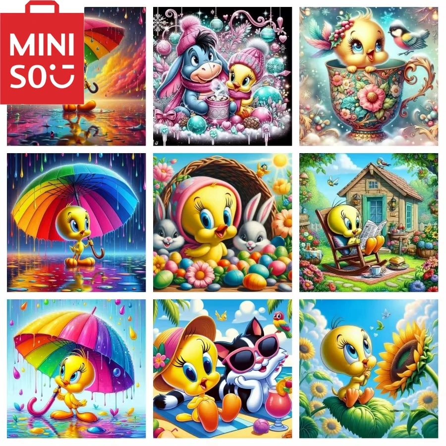 

MINISO милый твит птица под красочным зонтиком алмазная живопись 5D DIY художественный набор для вышивки крестом мозаика ручная работа украшение дома