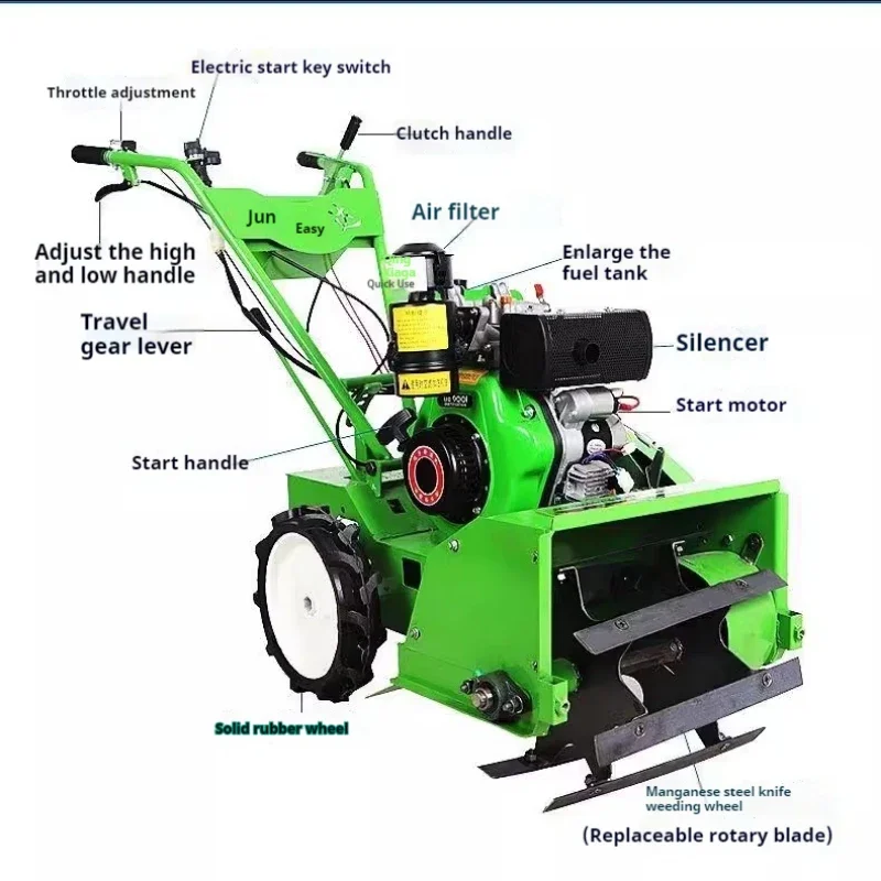 Four-wheel Drive Diesel Weeder, Multi-functional Weeding/Rotary Tillage and Soil Loosening, Agricultural Lawn Mower