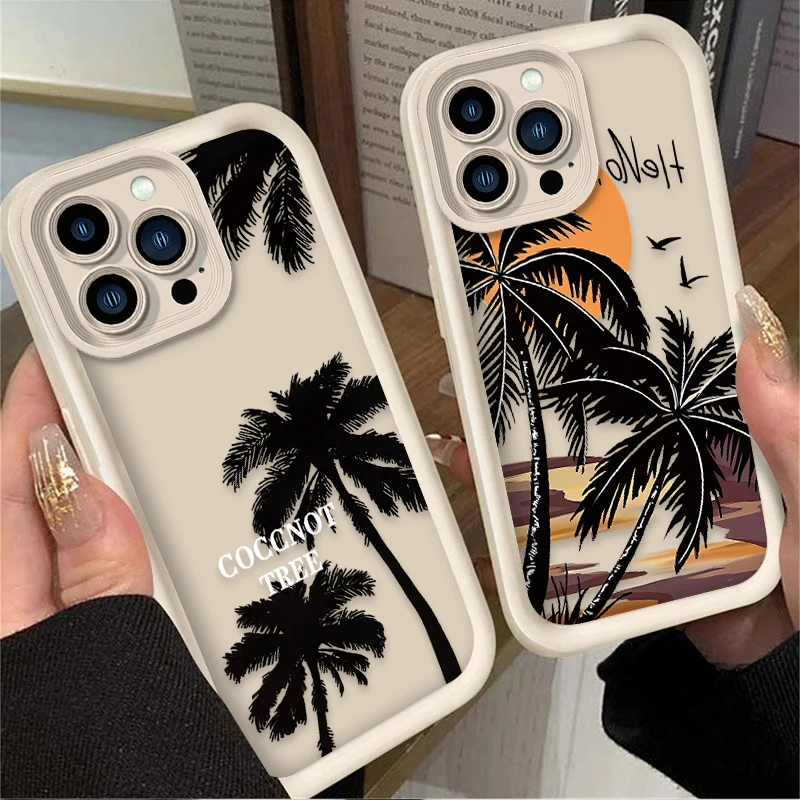 Coconut Tree Summer Soft Silicone Case For iPhone 16 15 14 13 12 11 Pro Max X XS X S Max XR SE 2020 7 8 Plus iphone16 Back Cover