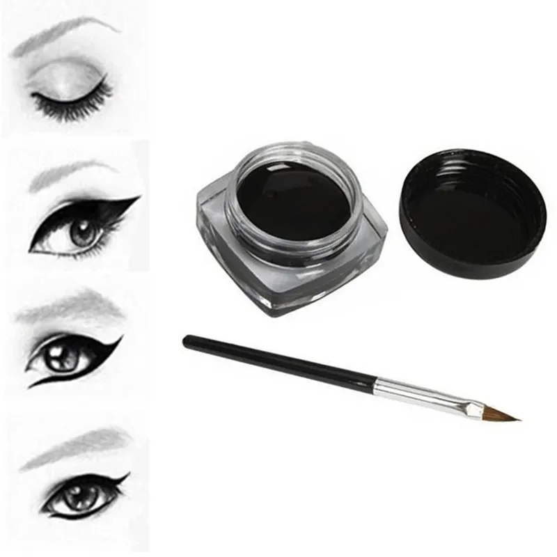 Black Eyeliner Cream Waterproof Beauty Cosmetics Long Lasting Eyeliner Gel Eyeshadow Makeup Tools With Brush Set Eye Liner