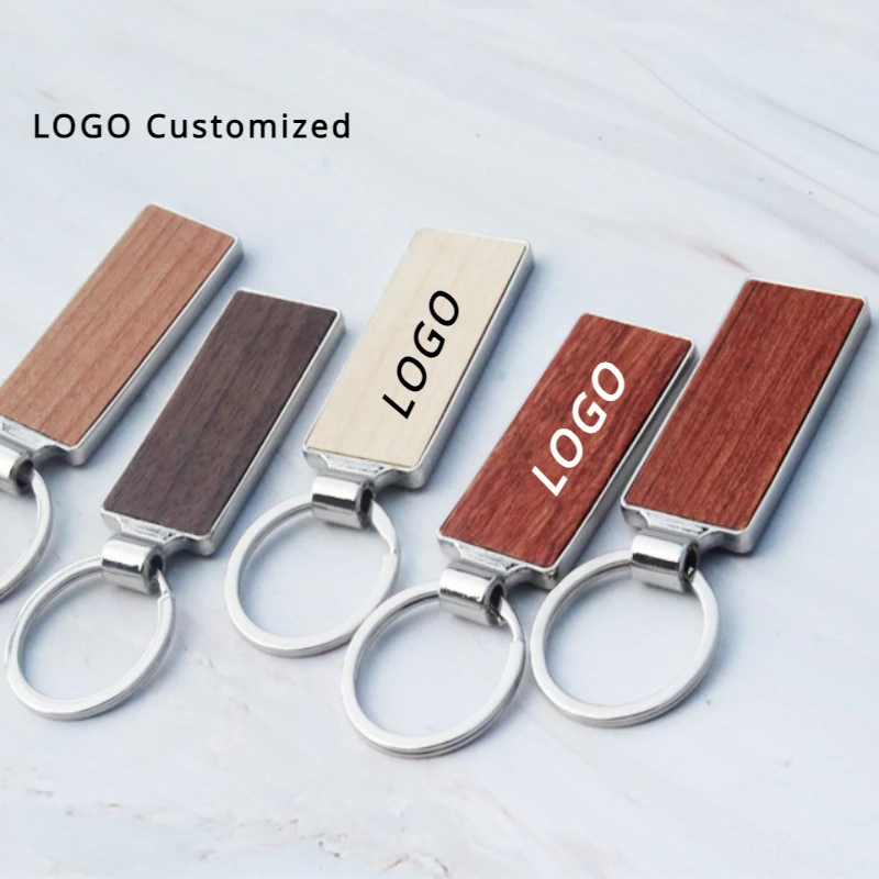 Ins Wooden Waist Hanging Business Keychain Solid Wood Car Key Pendant Keyring LOGO Customable Engrave Bamboo Exhibition Souvenir