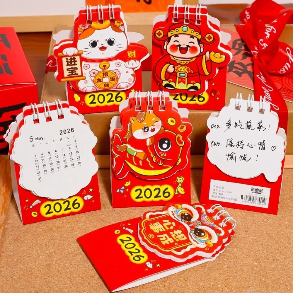 

Good Lucky Mini 2026 Desk Calendar Cartoon Lucky Cat Portable Coil Calendar Schedule Mark Daily Planner Office Desk Accessories