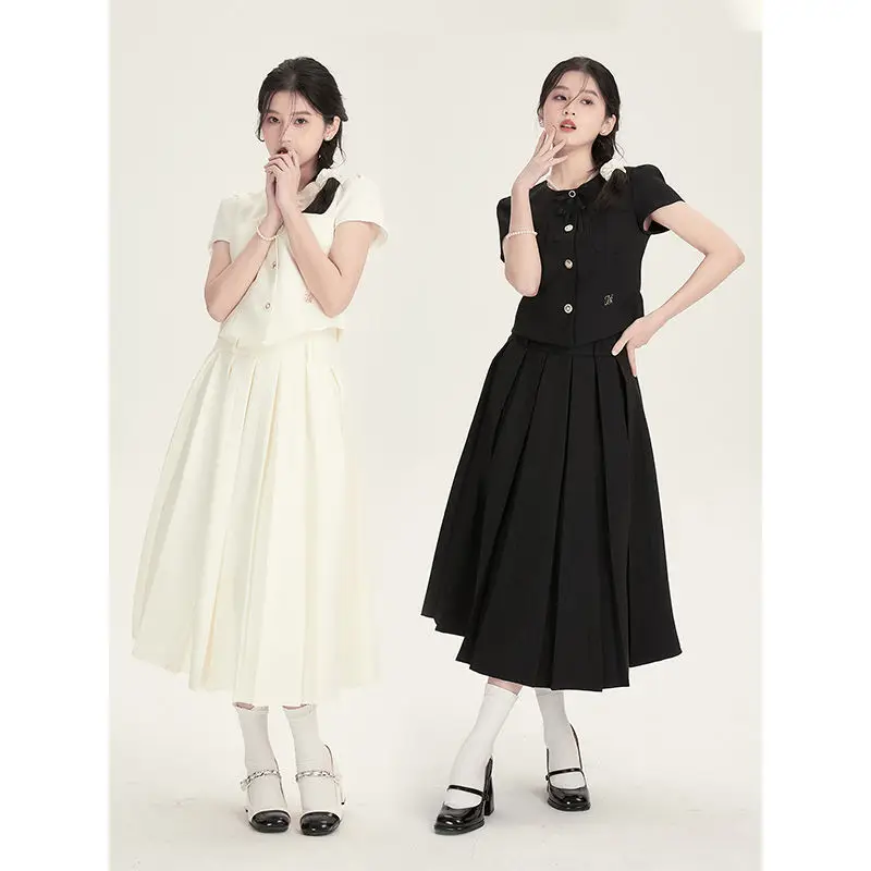 

Korea Summer Top Suit Shirt Women Casual Dresses Short Sleeve Ladies Long Dress Simple Korean Drama Heroine