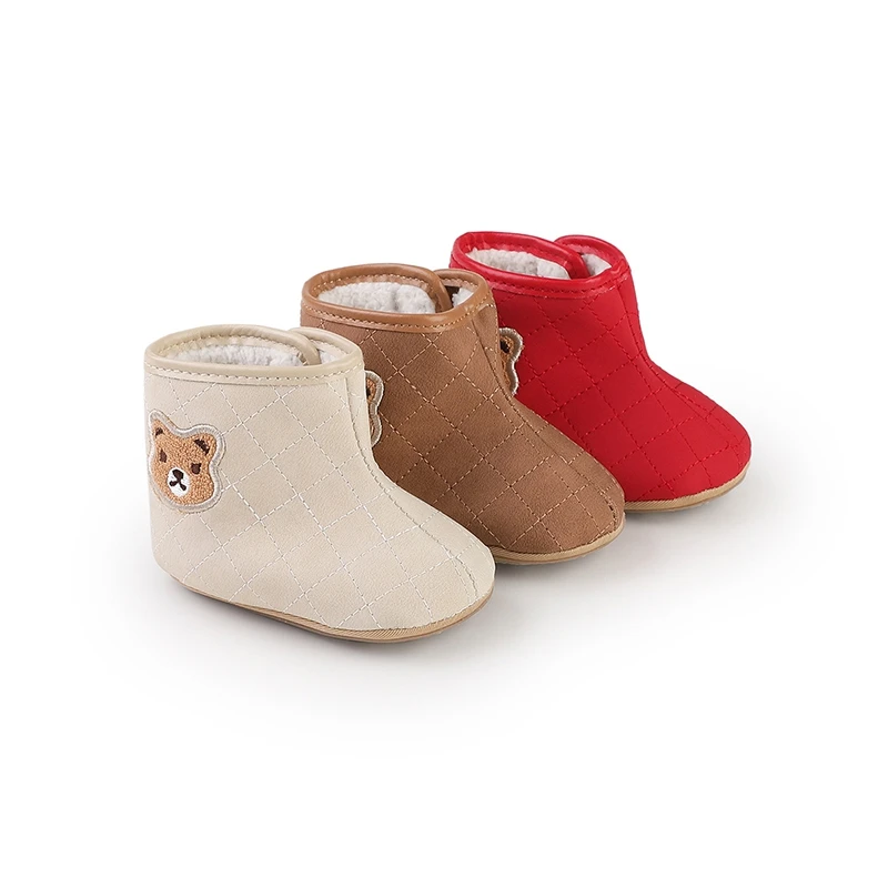 Winter Plush Newborn Boots For Boys Girls Solid Color Thick Warm Toddlers Casual Shoes PU Leather Anti-Slip Infant Snow Boots