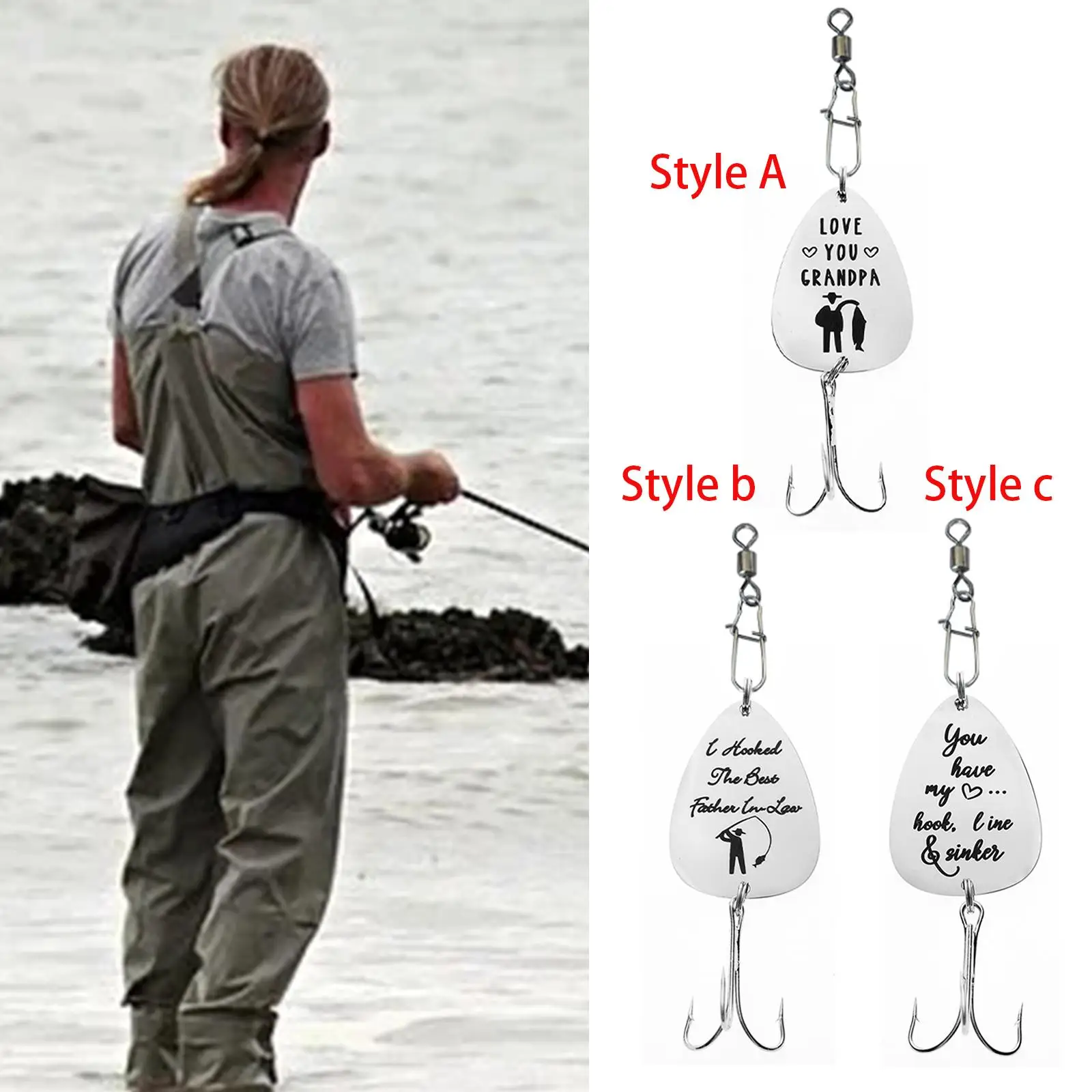 Fishing Keychain Father's Day Stainless Steel Fishing Lure Hook Fishhooks for Boyfriend Grandpa Fishing Lover Father Birthday