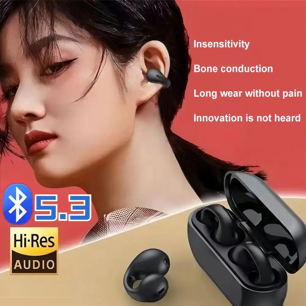 TWS Bluetooth 5.3 Wireless Bone Conduction Headphones T75 Clip Ear Music Noise Canceling Headset HD Call Sports Gaming Earphone