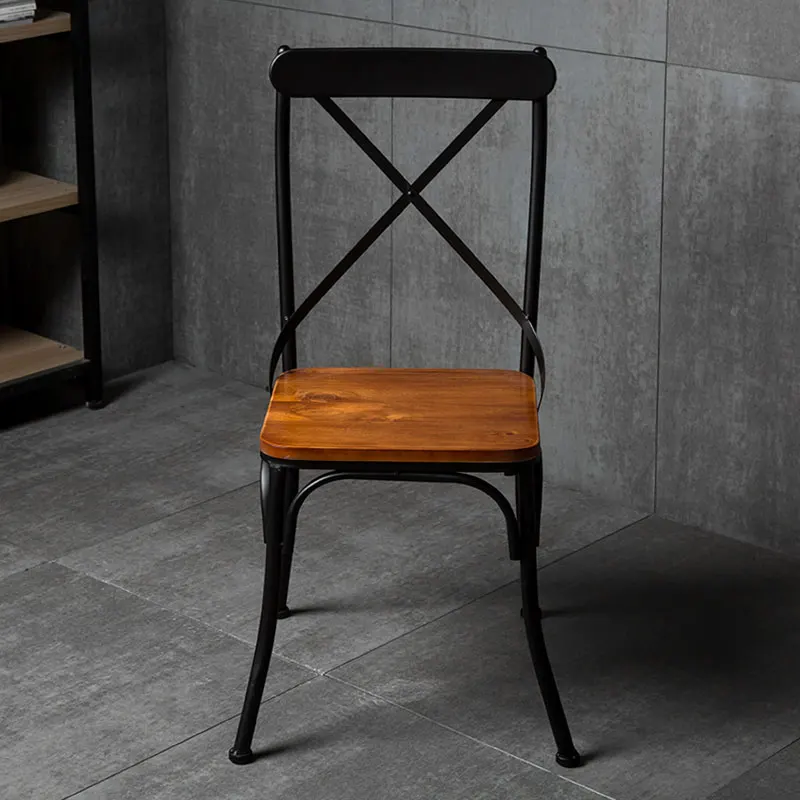 Industrial style Wrought iron solid wood dining Vintage bar Balcony leisure chair Restaurant Home single cafe image 4