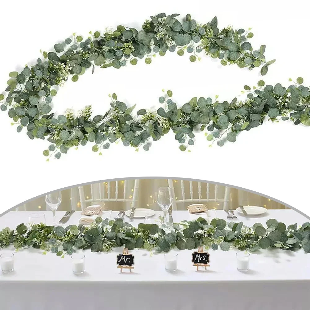 1pc Fake Artificial Eucalyptus Garland Wreath Greenery-Leaf Wedding Vine Plant Home Wedding Festival Decoration Accessories