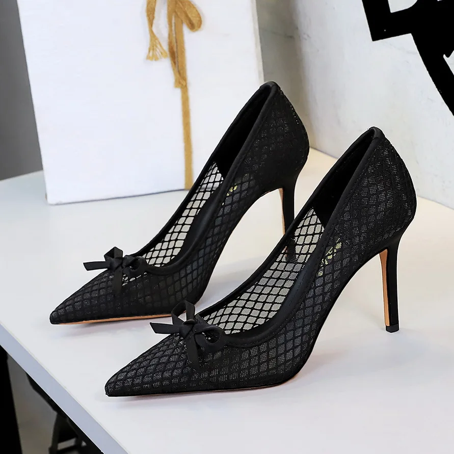 BIGTREE Women Heels 2026 Mesh Lace Women's Elegant High Heels Luxury Brand Shallow Pointed Toe Sexy Pumps Ladies Prom Shoes view 4
