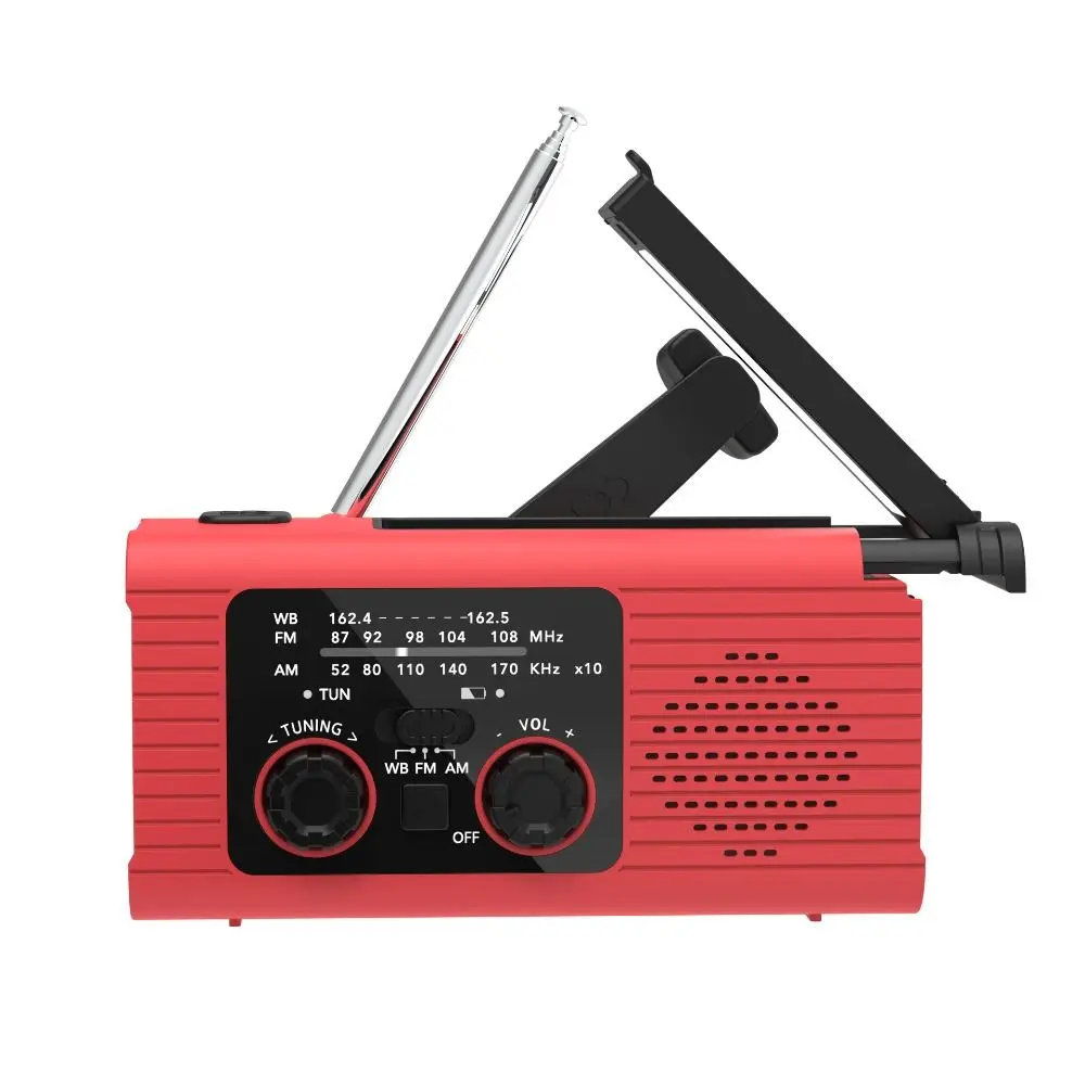 High Quality Solar Power Emergency Radio USB Charger FM AM Hand-cranked Radio SOS Alarm Plastic LED Flashlight Camping