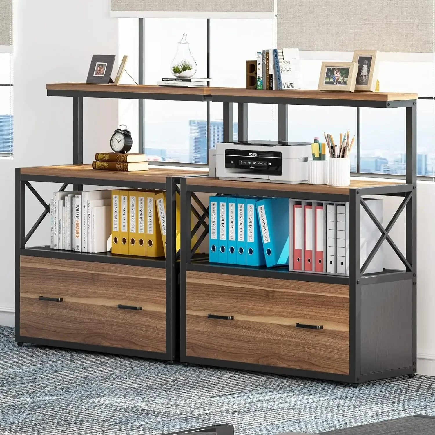 Office furniture Horizontal file cabinet with drawers Multifunctional iron wood combined with modern