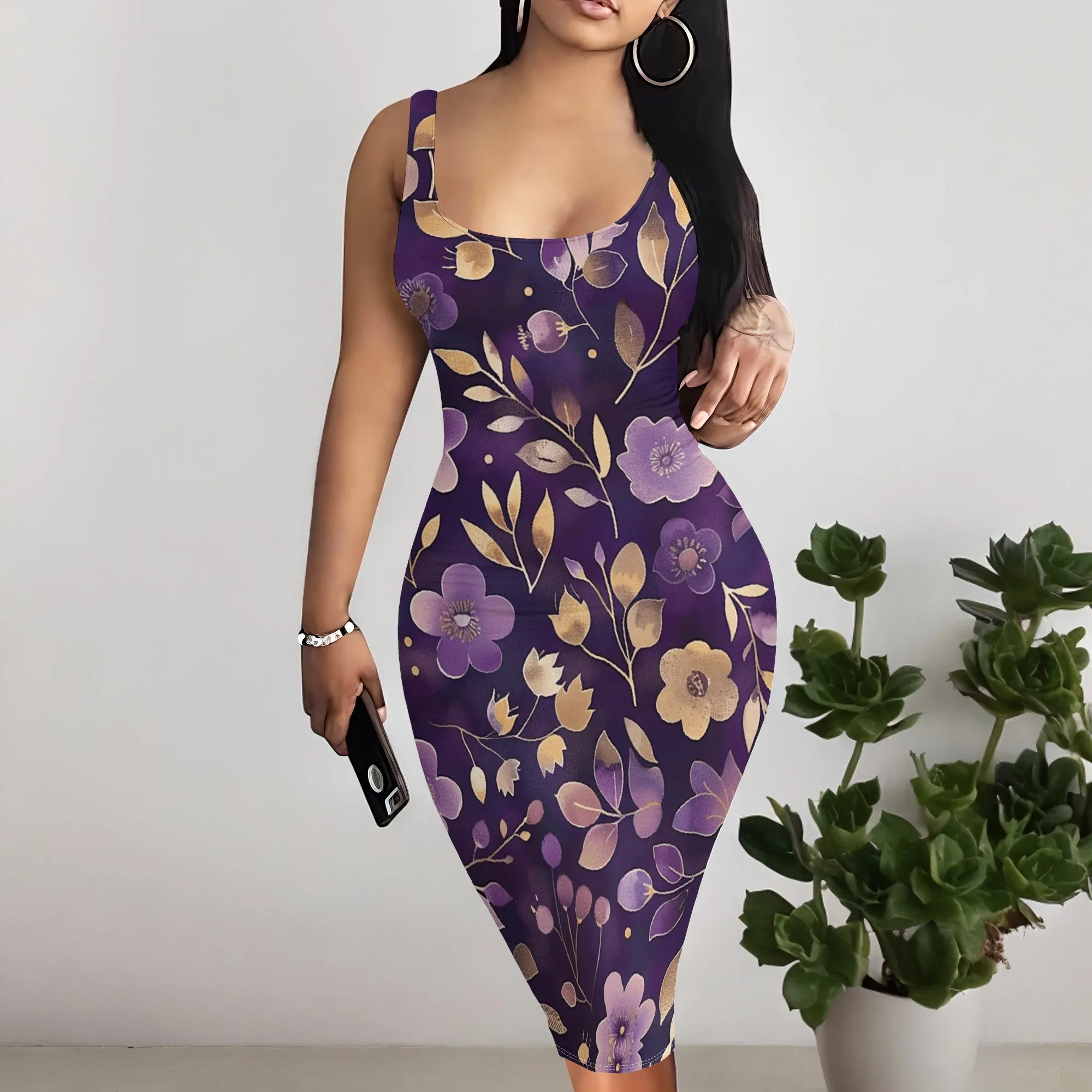 

Women's Floral Midi Dress Boho Spaghetti Strap Sleeveless Bodycon Dress for Casual Party Vacation Wear S-3XL