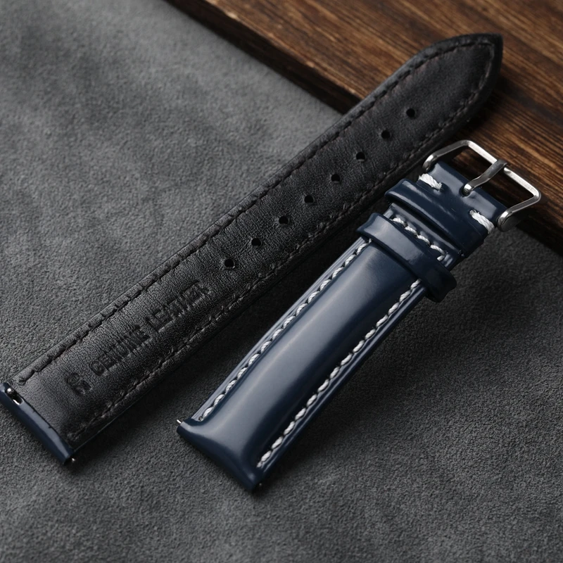 Handmade Patent Leather Genuine Leather Strap 18 20 22MM Quick Release Black Brown Green Blue Bracelet For Huawei GT4 46mm