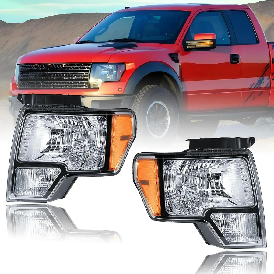 

for Pickup 2009-2014 Ford F150 2009-2014 Headlights Assembly Compatible with F-150 2010 2011 2012 2013 Amber Reflector Chrome Ho