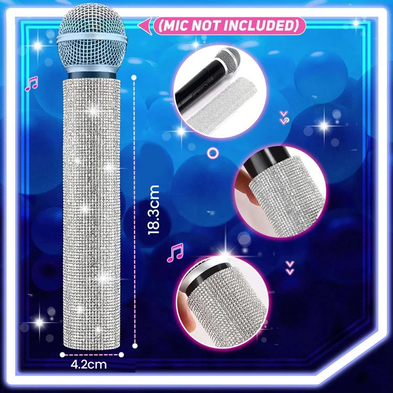 Sparkly Bling Rhinestones Mic Handle Sleeve For Party&TV Show,For Most Wireless Microphones Multicolor