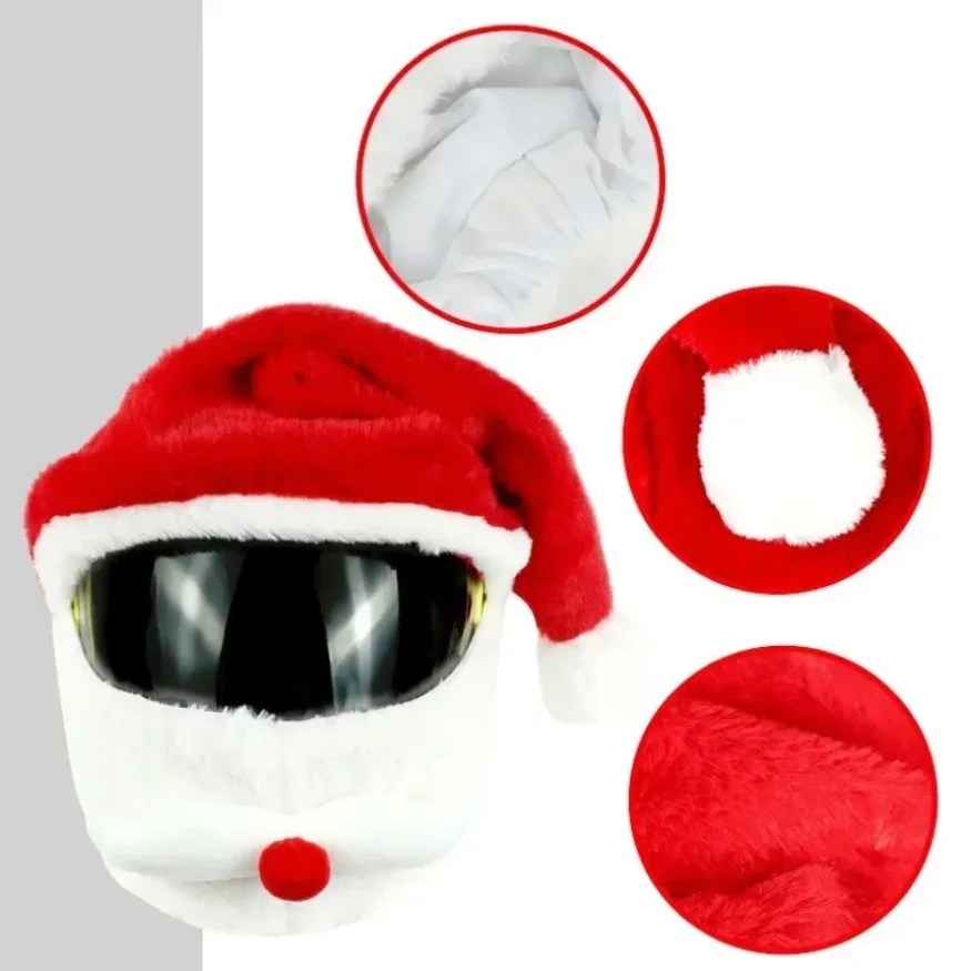 1`Santa Claus Helmet Cover Plush Christmas Hat for Motorcycle Helmet Happy New Year Party Supplies Xmas Cosplay Accessoories