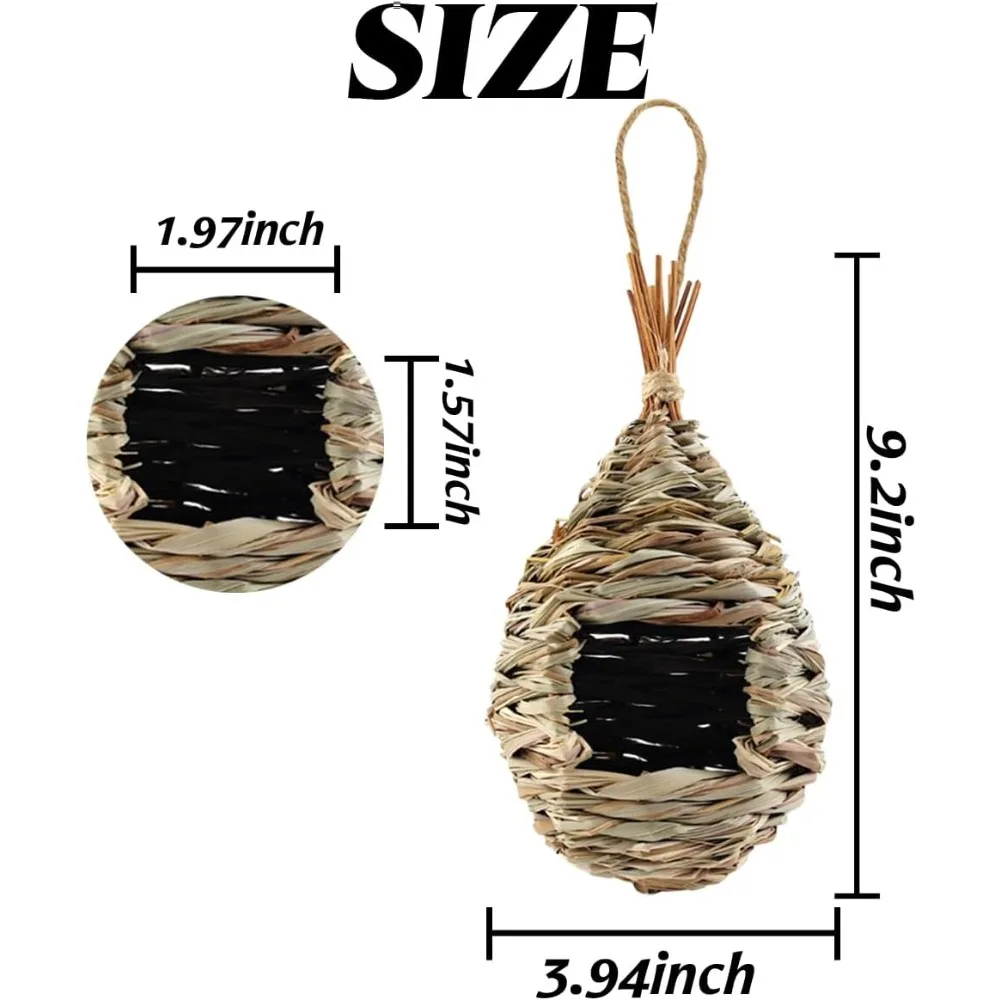 Casa de beija-flor tecida à mão, 4 unidades, 9.2x4 polegadas, cabana de pássaros e casas de beija-flor, ninho, pequena casa suspensa de pássaros e espinhas para