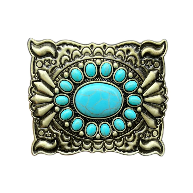 Boho Turquesa Belt Buckle, Ocidental Cowboy, Euro-Americano