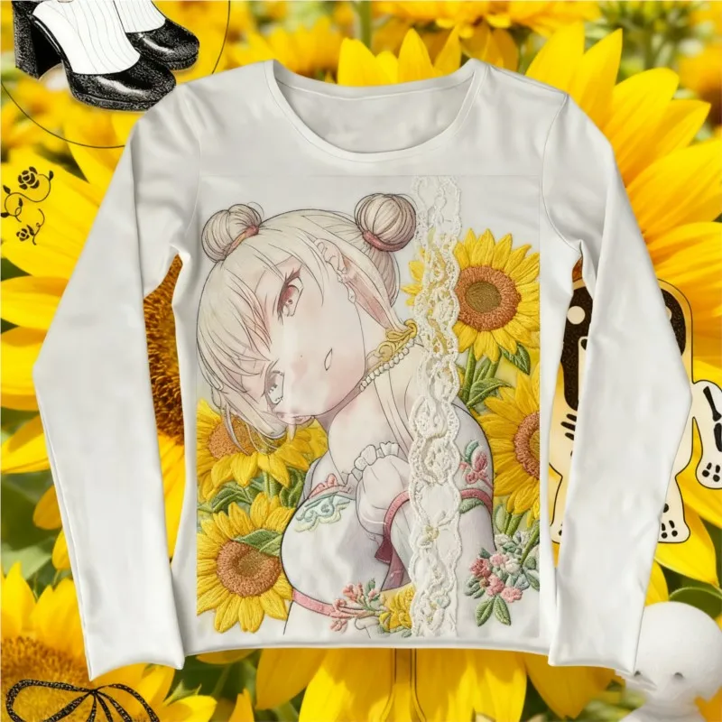 

Harajuku Женский топ Y2k Топы Готическая одежда с длинными рукавами в стиле гранж Kawaii Графические футболки Y2k Kitty Графические футболки Женская одежда Эмо