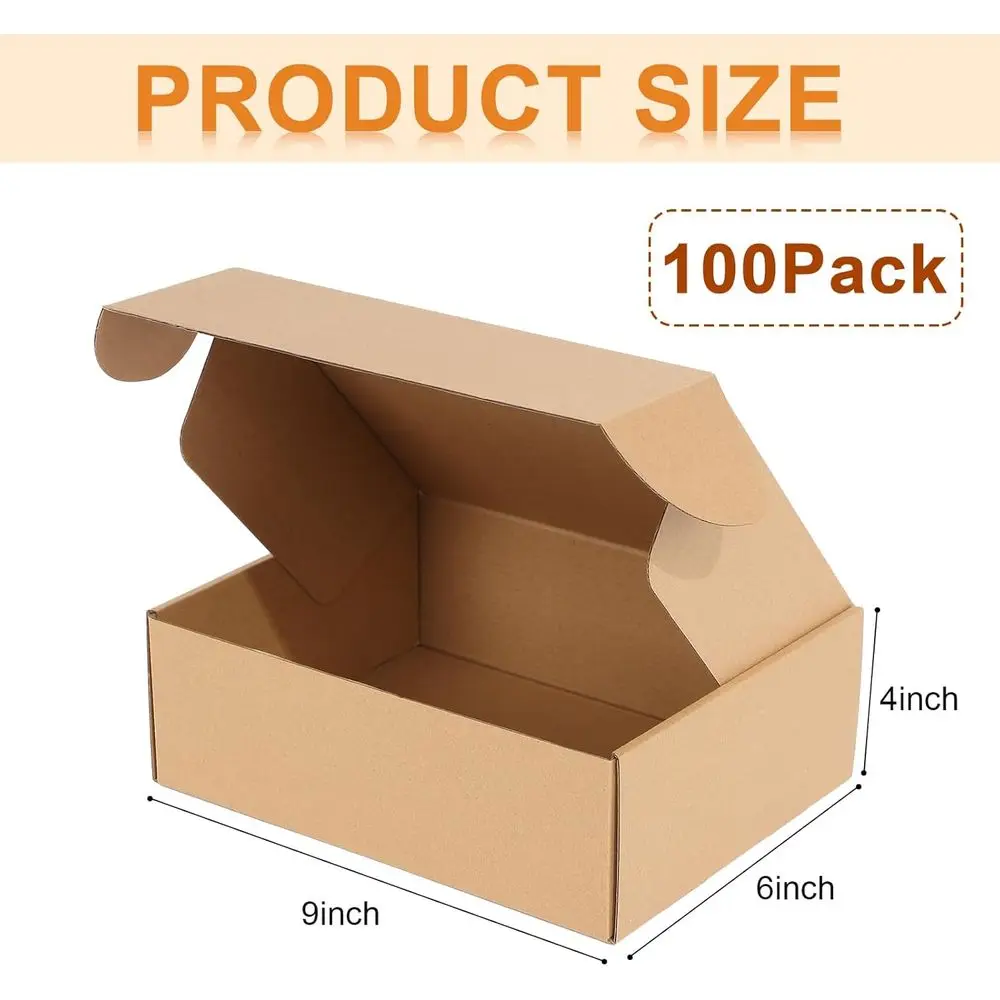 100 Pack 9x6x4 Inch Brown Cardboard Shipping Boxes for Small Parcels and Mailing