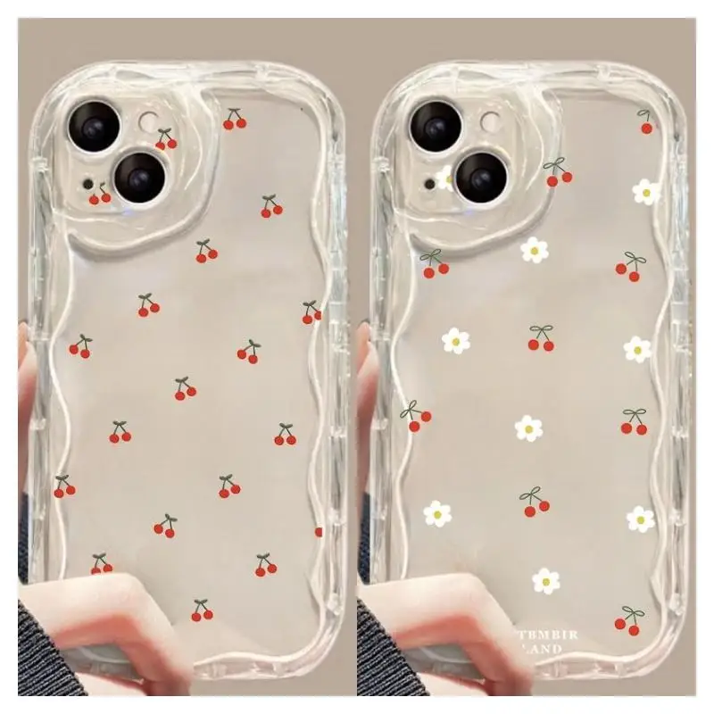 Cute Cherry Daisy Phone Case for Huawei Honor 90 Lite 5G P30 Mate 30 40 Pro P40 Nova 9 10 SE 11 5T 7 Pro Cream Wavy Edge Cover