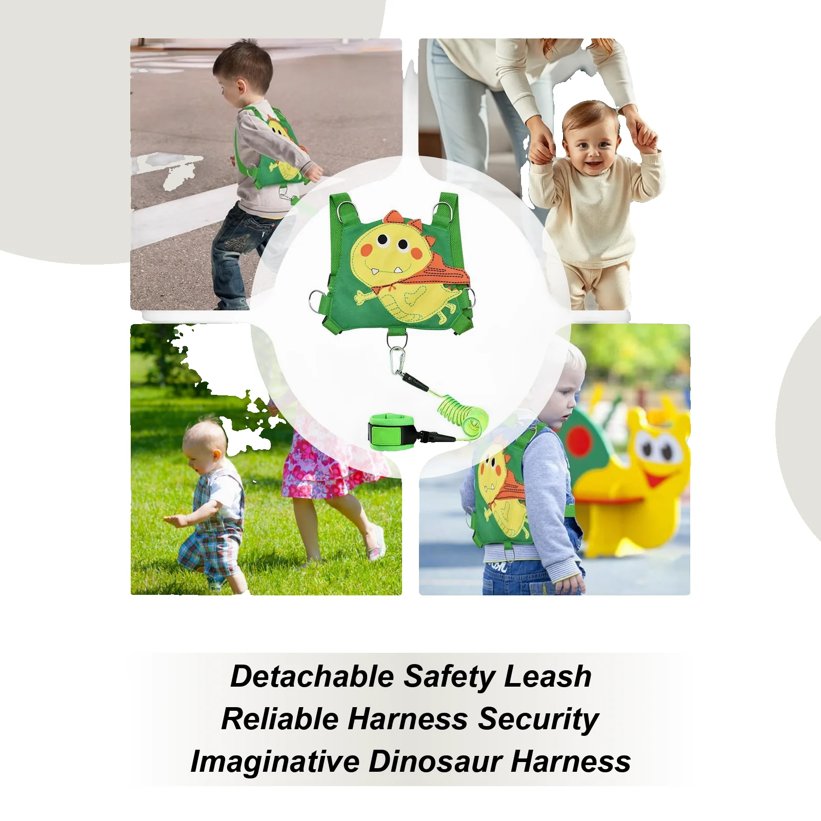 

Dinosaur Design Anti-lost Children Walking Rope Reflective Toddler Leash Harness With Wristband For Daily Park Amusement