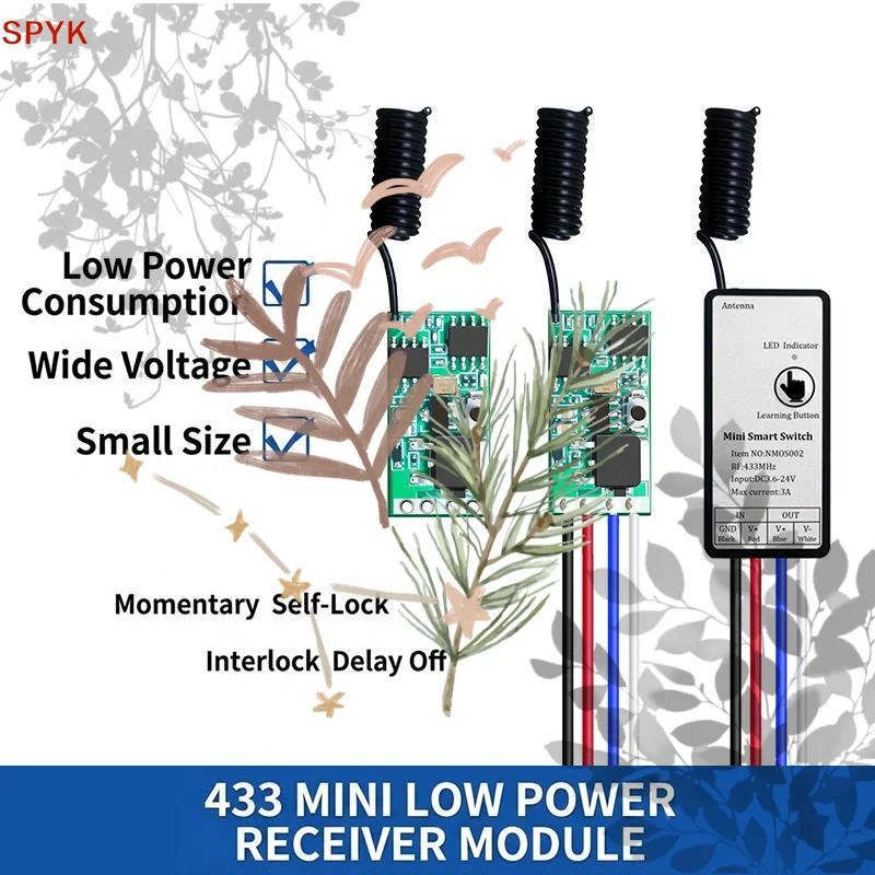 433MHz Wireless RF Remote Control DC 3.6-24V Mini Relay: Switch LED Lamp Controller