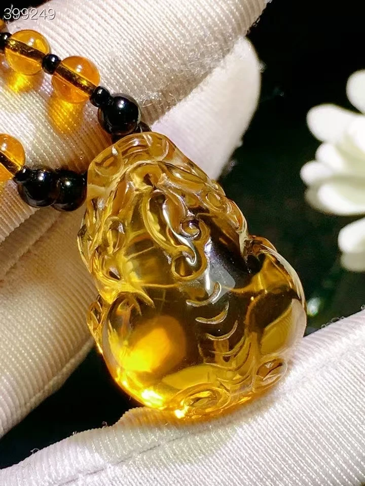 Natural Yellow Citrine Quartz Snake Carved Pendant 27.20.16mm Women Men Jewelry Citrine Wealthy Necklace AAAAA