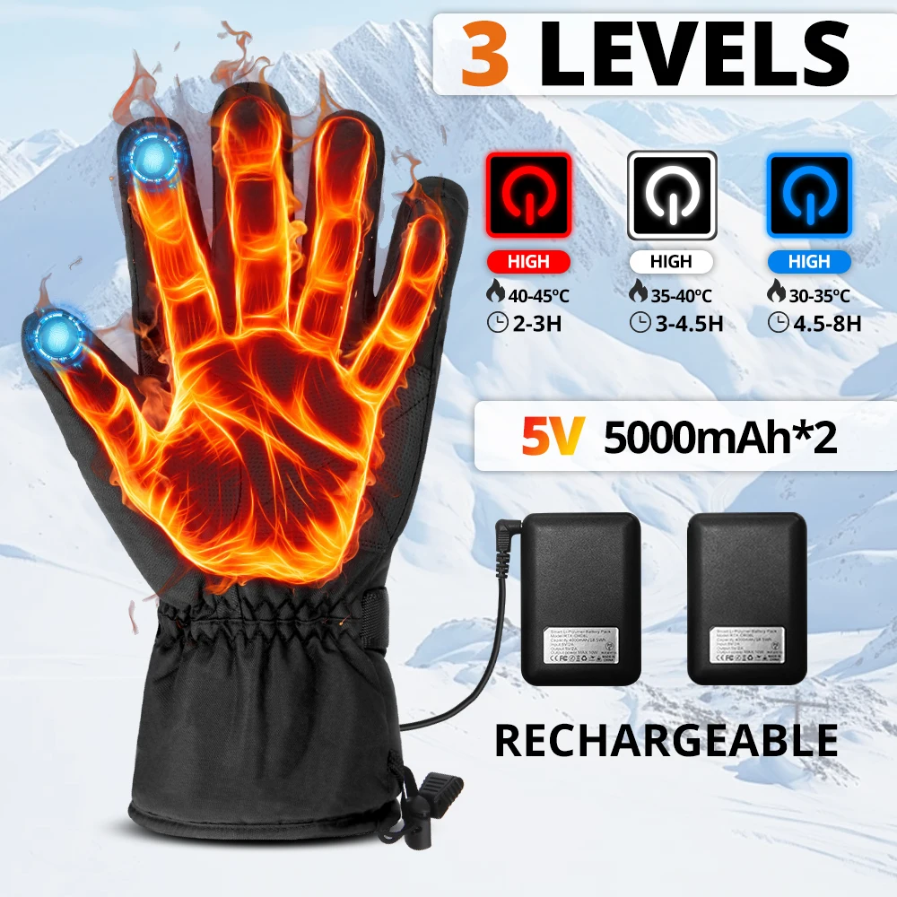 

Electric Heated Gloves Motorcycle Winter Moto Heated Gloves Warm Waterproof Rechargeable Heating Thermal Gloves For Snowmobile