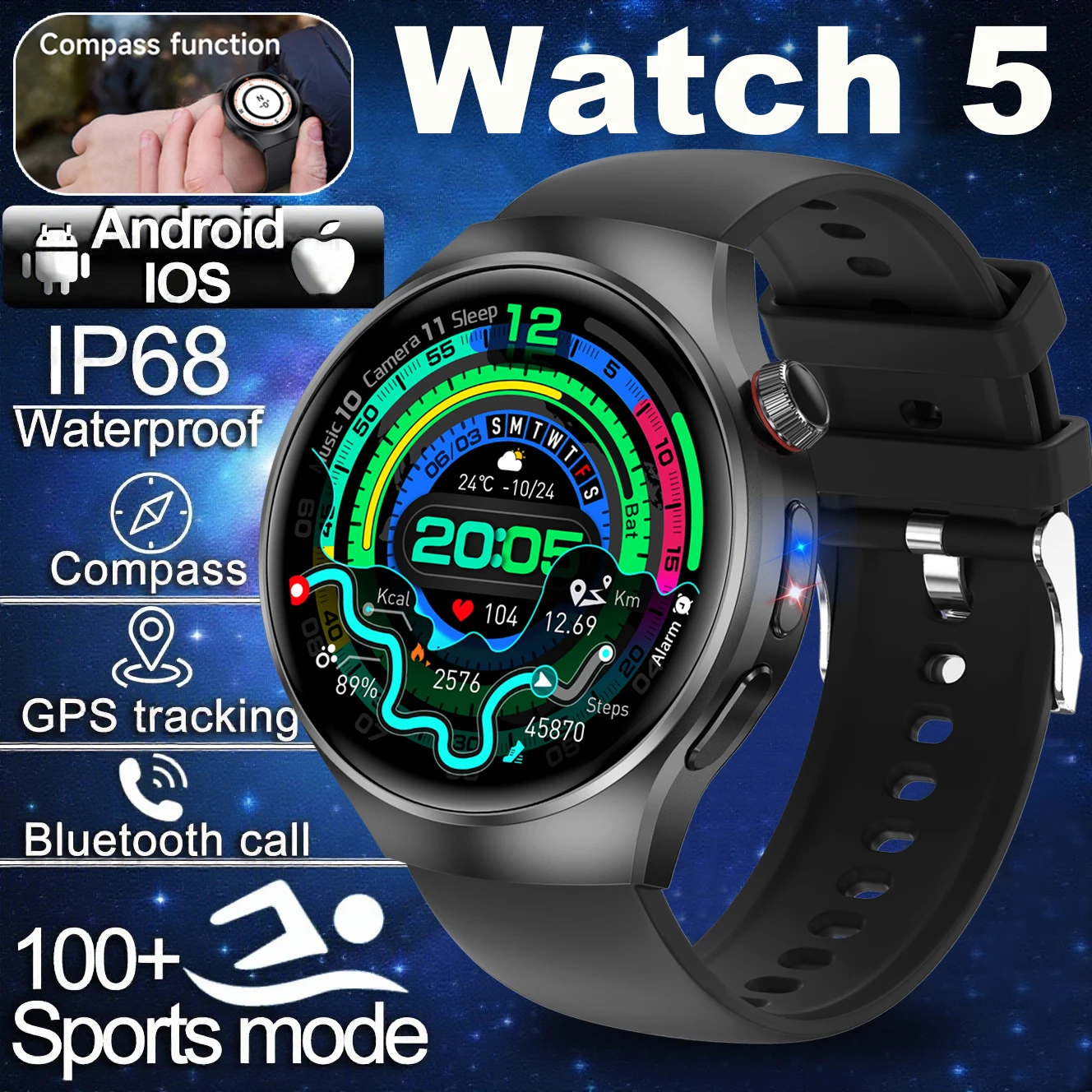 2025 Neue Uhr 5 Pro Smart Watch Männer 1,53 "HD AMOLED Bildschirm GPS Bewegung Flugbahn Herzfrequenz Bluetooth Anruf Kompass Smartwatch
