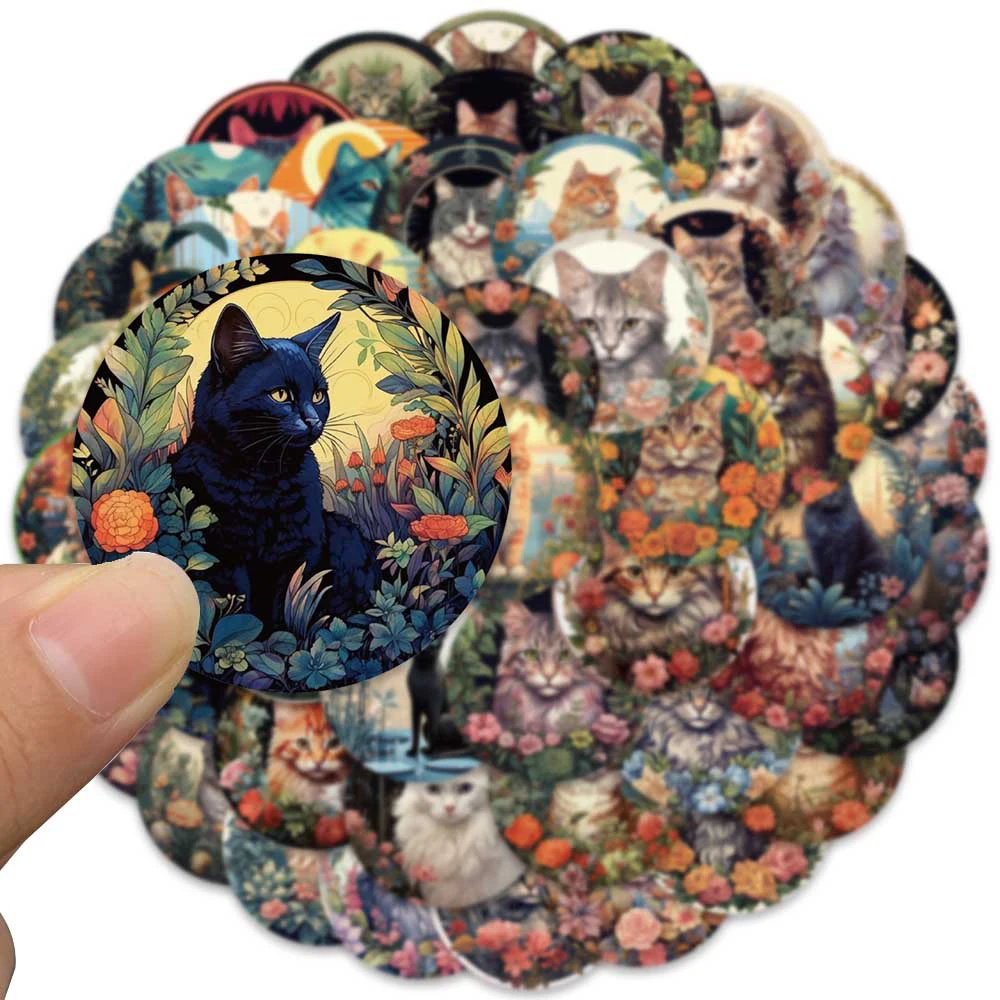 10/30/50pcs Cartoon Cool Mainecoon Stickers Art Flowers Cat Sticker Laptop valigia Scrapbooking chitarra Kawaii Animal Decal Toys