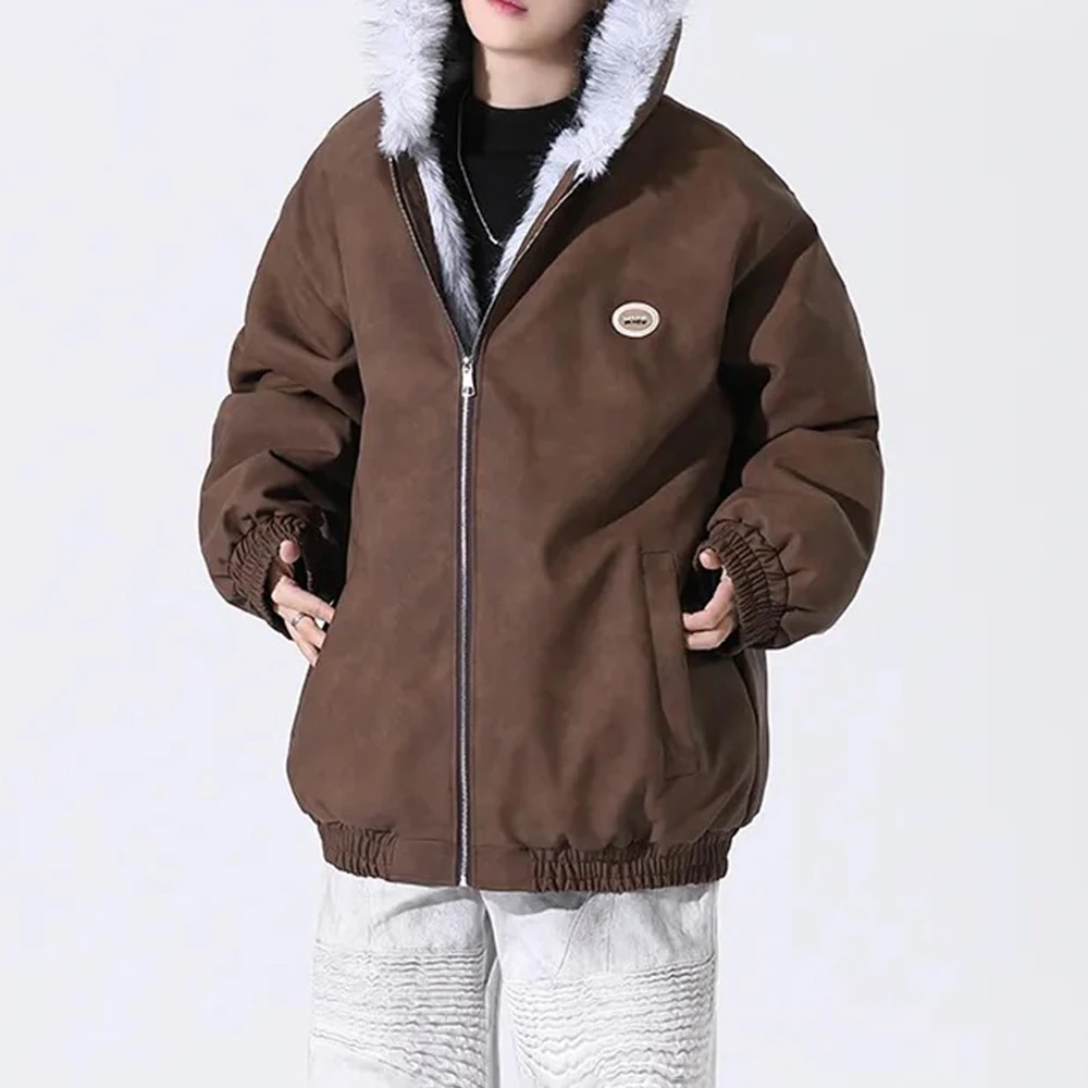 

Winter Mens Warm Y2k Thickened Jacket Cotton Clothing New Winter Fashion Trend Pu Leather Solid Color Street Handsome Jacket Men