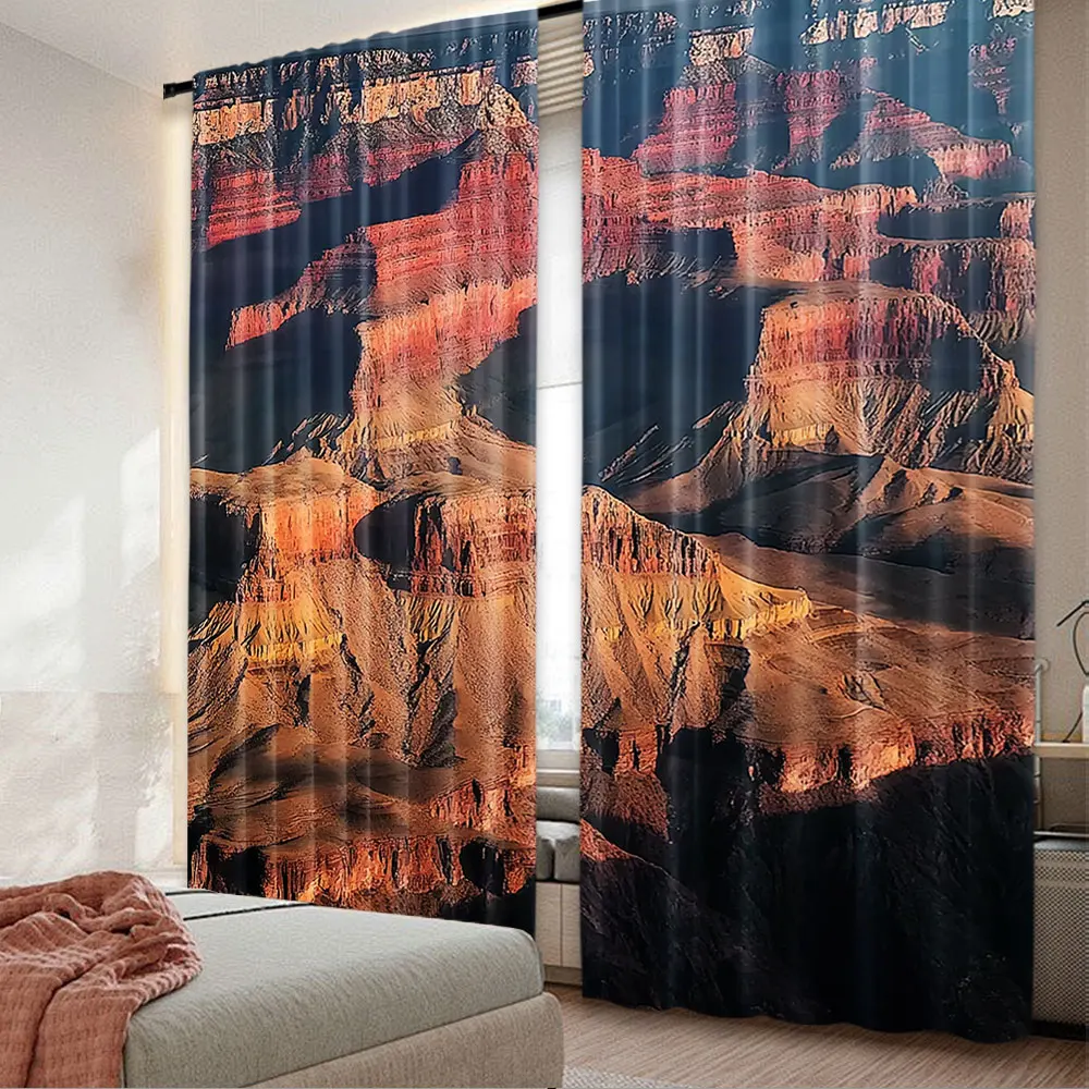 2Pcs American Curtain View Of The Famous Majestic Grand Canyon Red Rocks Different Cliff Suitable For Bedroom Bathroom Dining