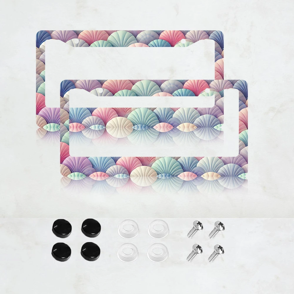

2PC Colorful Mermaid Scales License Plate Frame Cute Aethetic Girly Aluminum License Plate Holder Car Tags Decorative