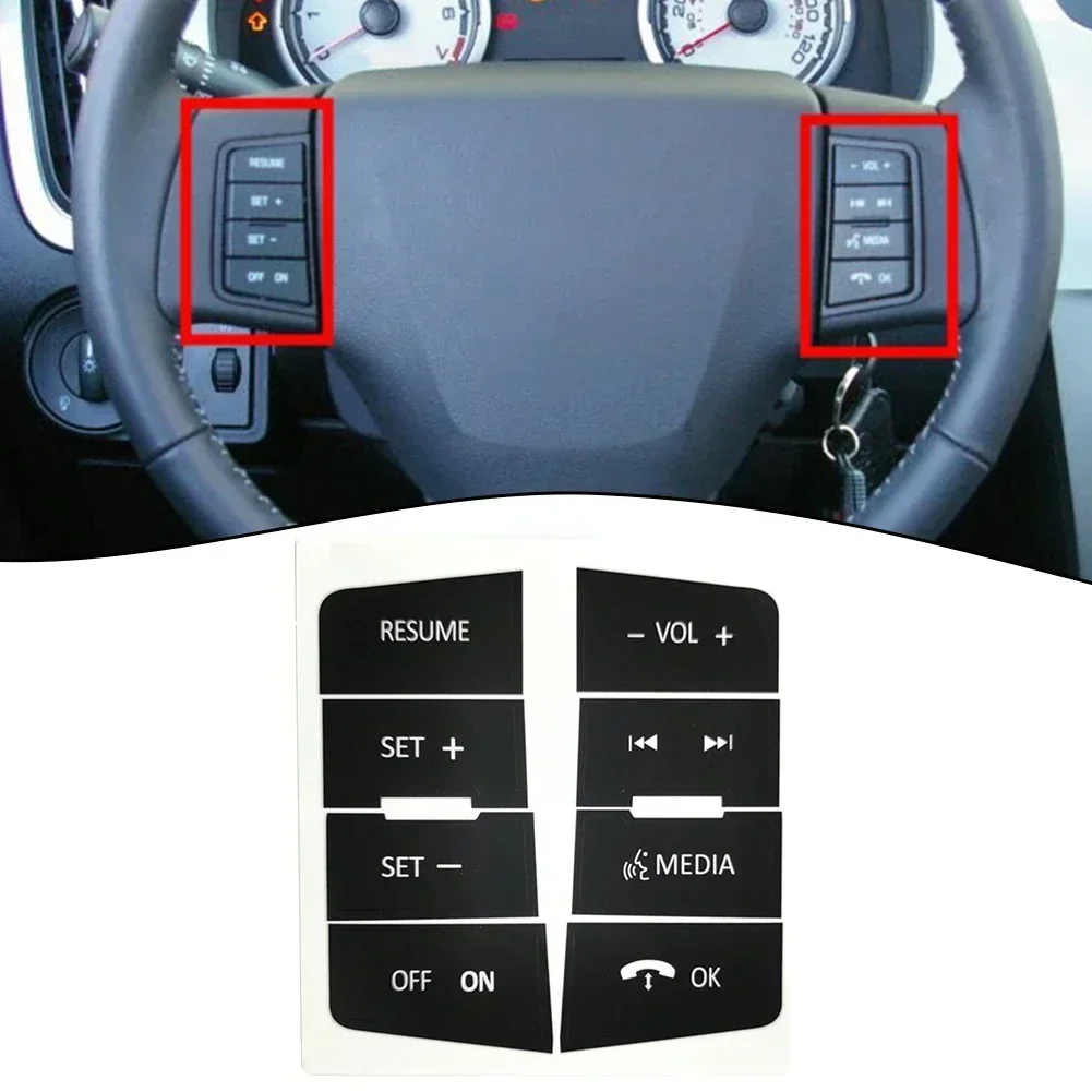 1pc/set For Ford Focus 2008-2010 Vinyl Steering Wheel Button Repair Decals Stickers Trim With Black Overlay +  White Lettering