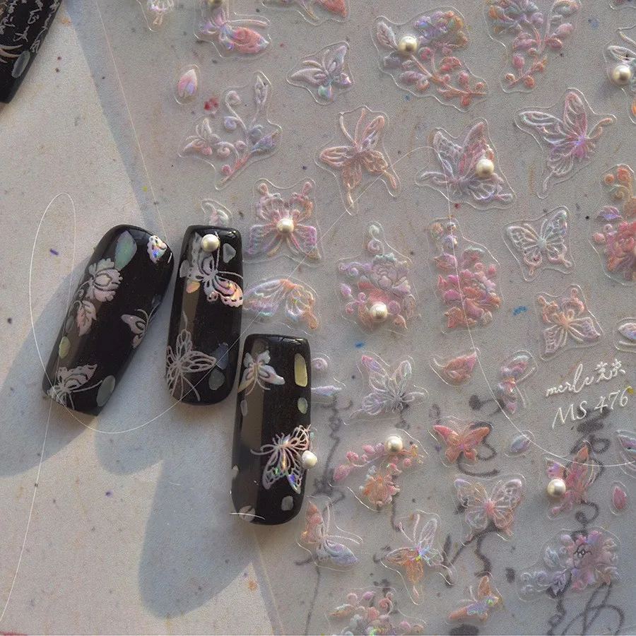 1pcs 5D 절묘한 다채로운 새 네일 아트 스티커 구호 나비 꽃 드래곤 네일 장식 데칼 DIY 매니큐어 액세서리