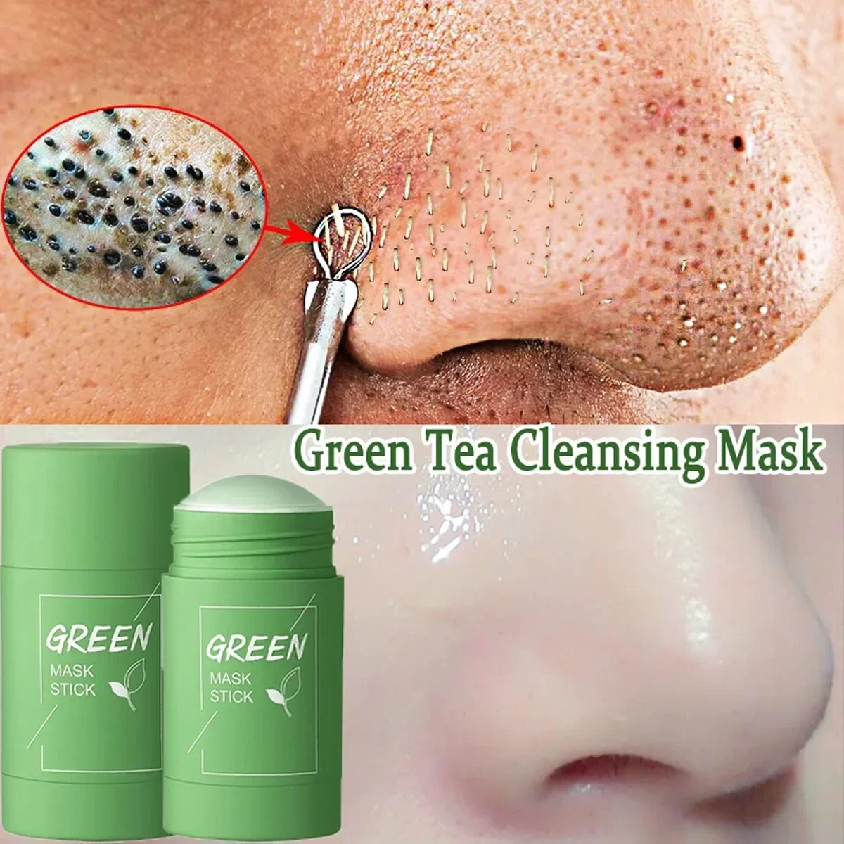 Eliminador de espinillas, cuidado de la piel del acné, mascarilla de té verde, limpieza profunda, mascarilla Facial, disipa las imperfecciones de acné, crema exfoliante para la piel del poro