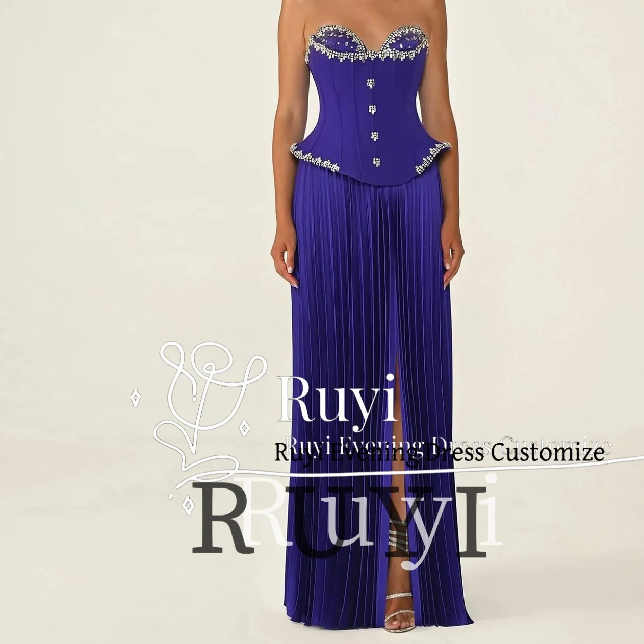 

Customized Beaded Sweetheart Neck Luxury Evening Dresses 2025 Side Slit Pleated Women Wedding Elegant Party Dress Prom Gown