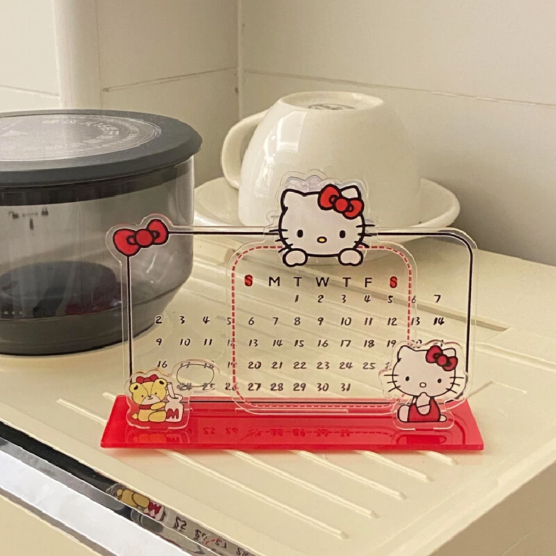 

2025 New Acrylic Anime Merchandise Hello Kitty Calendar Desktop Figurine Christmas And New Year Gift Cartoon Calendar Figurine