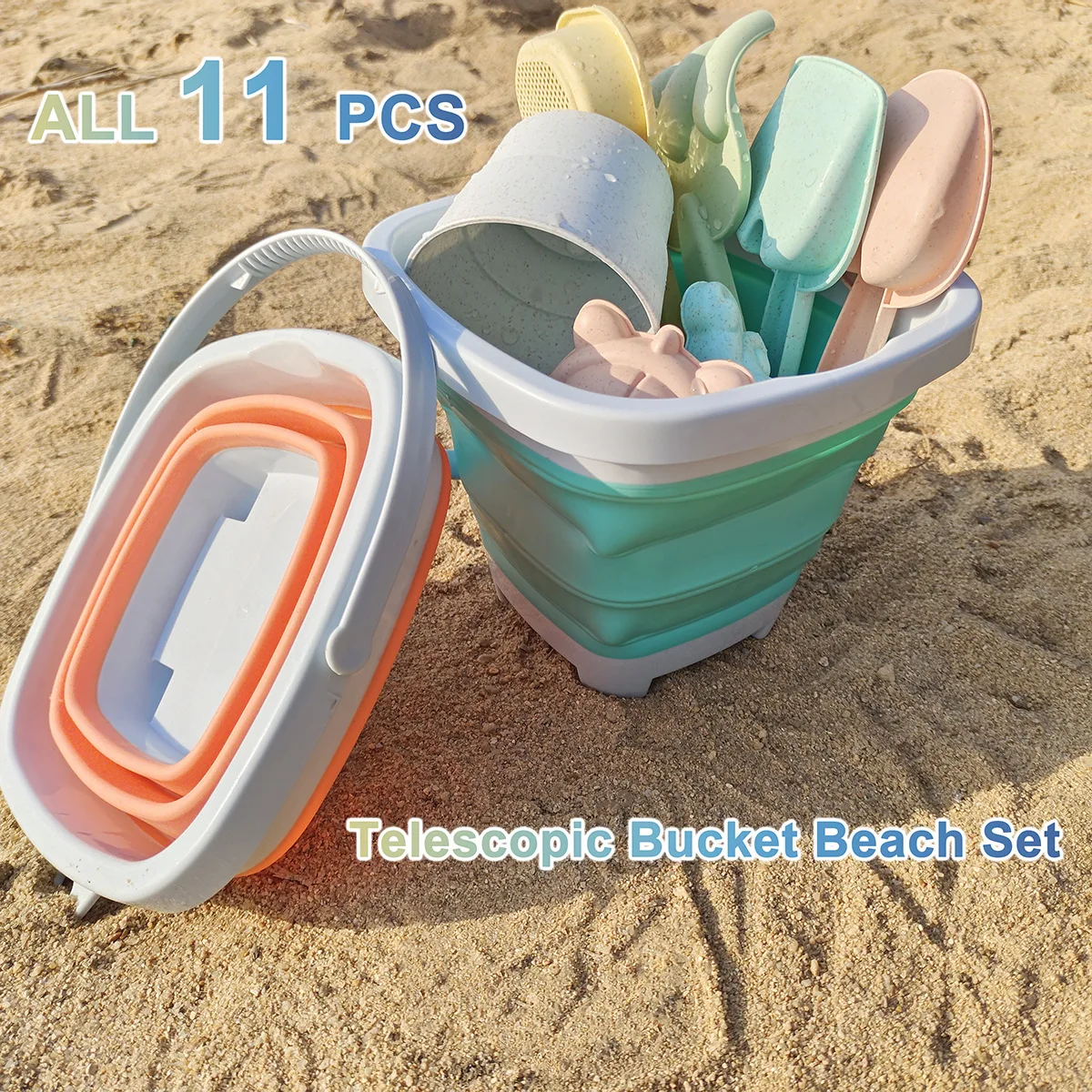 Beach  Sand Play Water Set Folding Bucket Summer Toys for Children Kids Outdoor Game Accessories Color Random