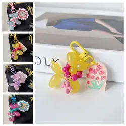 Kawaii Puppy Keychain Fashion Cute Balloon Tulip Pendant Colorful Creative Jelly Dog Keyring Girls