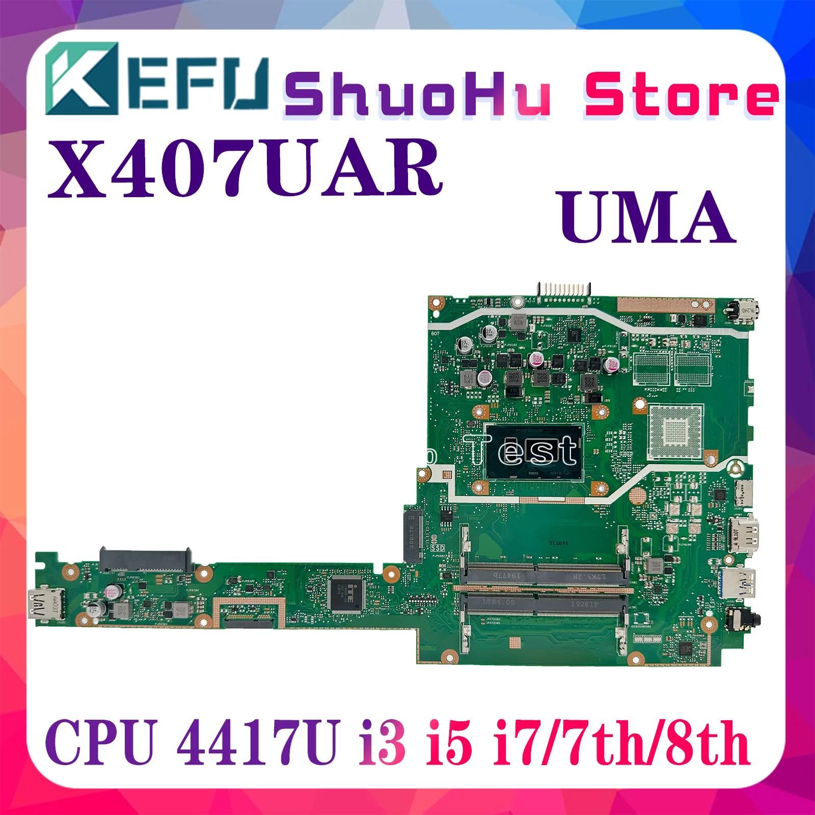 KEFU X407UBR Mainboard For ASUS X407U X407UAR X407UB A407UB F407UA  X407UF F407UF Laptop Motherboard i3 i5 i7-7th 8th UMA/V2G