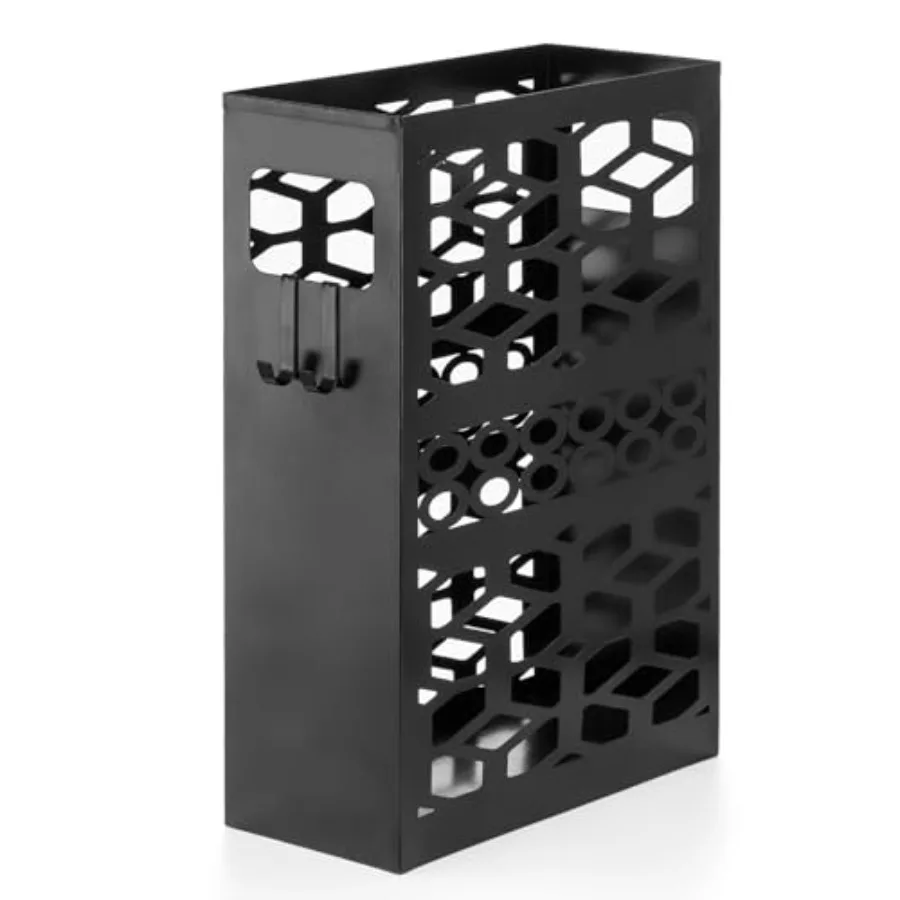 

Rectangle Metal Umbrella Stand with 2 Hooks, Entryway Umbrella Holder and Walking Cane Storage, Umbrella Organizer Freestanding