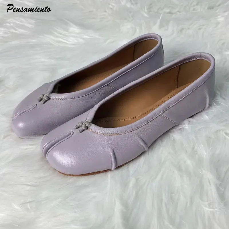 Zapatillas de Ballet con punta dividida para Mujer, zapatos Tabi a la moda, mocasines informales sin cordones, alpargatas de cuero plisadas para Mujer